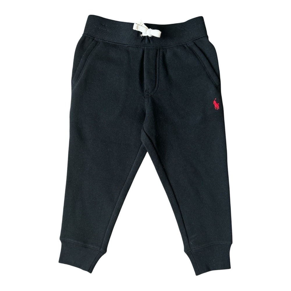 NWT Polo Ralph Lauren Toddler Boy Size 2T Core Black Sweat Pants Red Pony